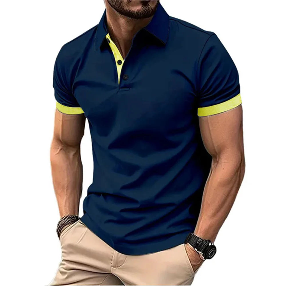 Mens Color Block Polo Shirt Trendy Style