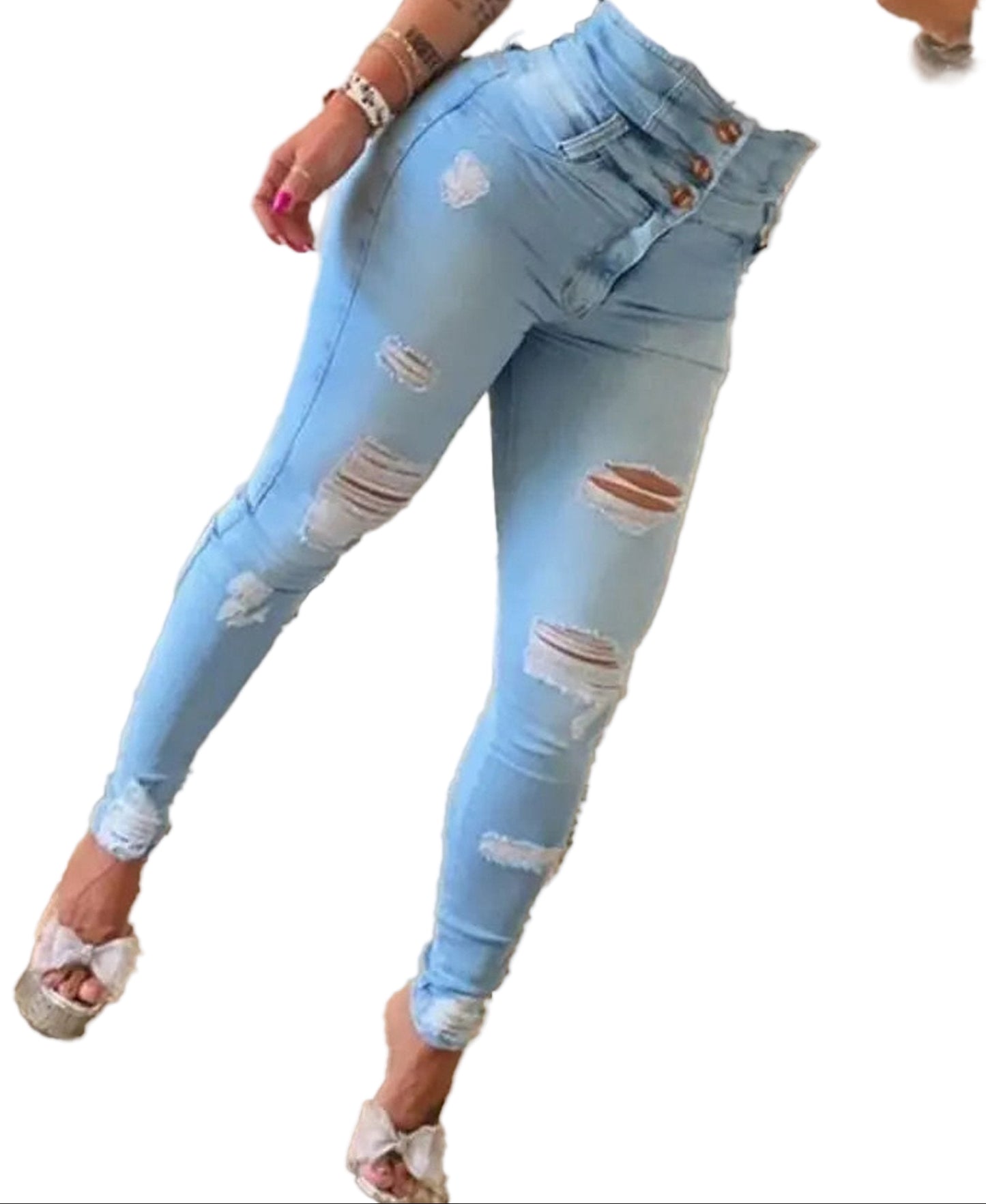 High Waist Ripped Skinny Jeans For Women