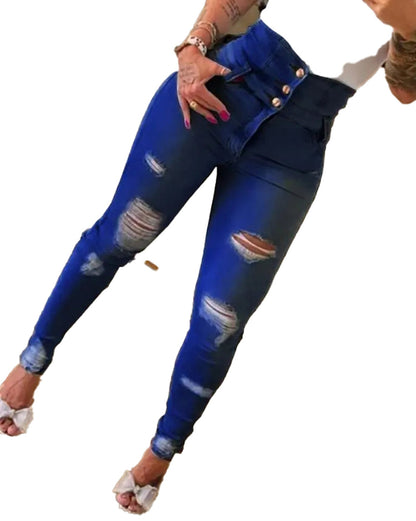 High Waist Ripped Skinny Jeans For Women