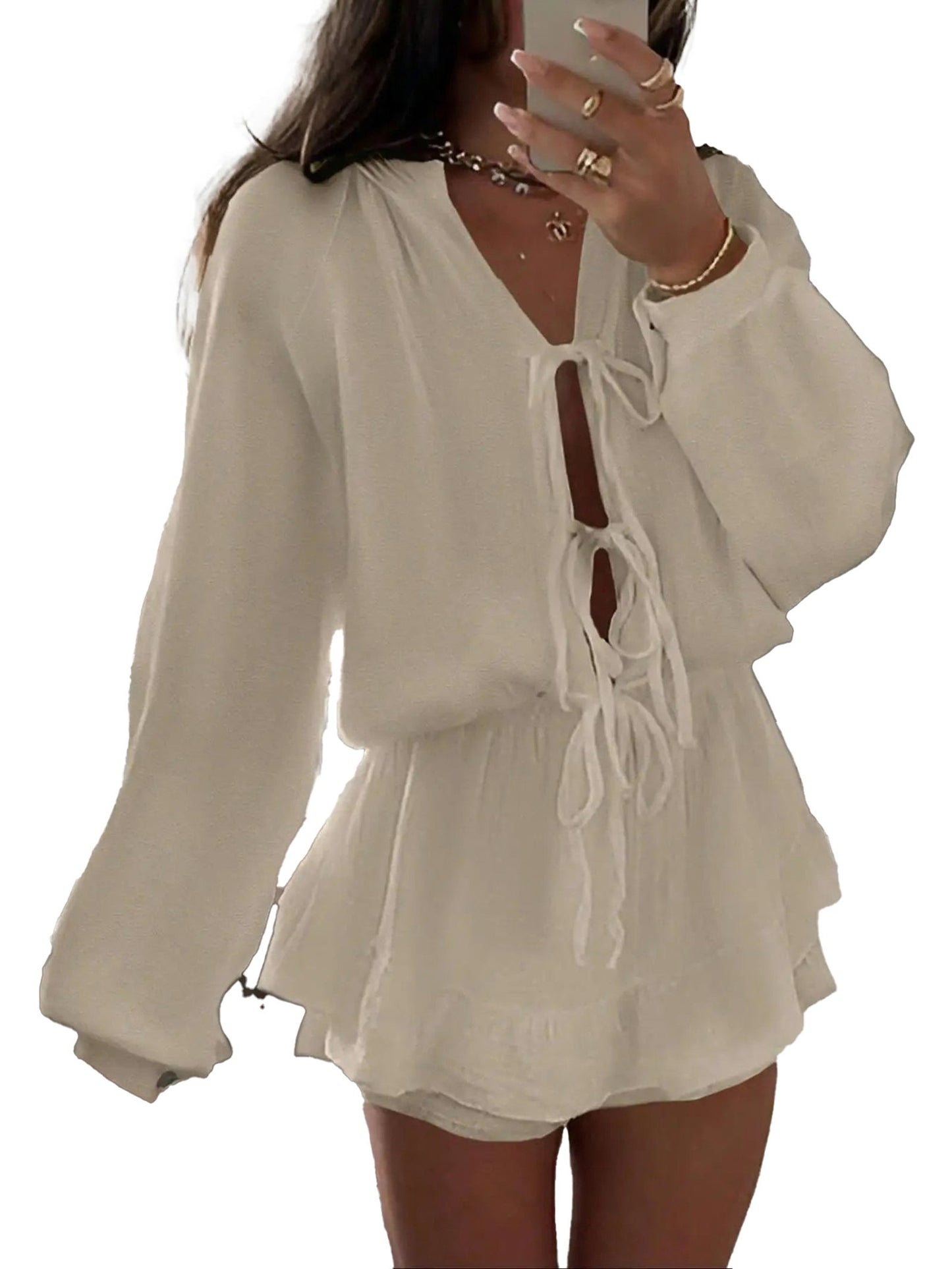 White Lace-Up Mini Beach Dress