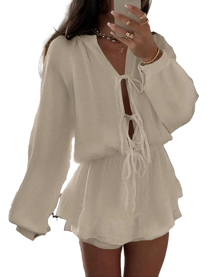 White Lace-Up Mini Beach Dress