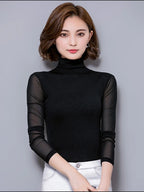 Women Long Sleeve Lace Blouse Slim Knit Pullover Top