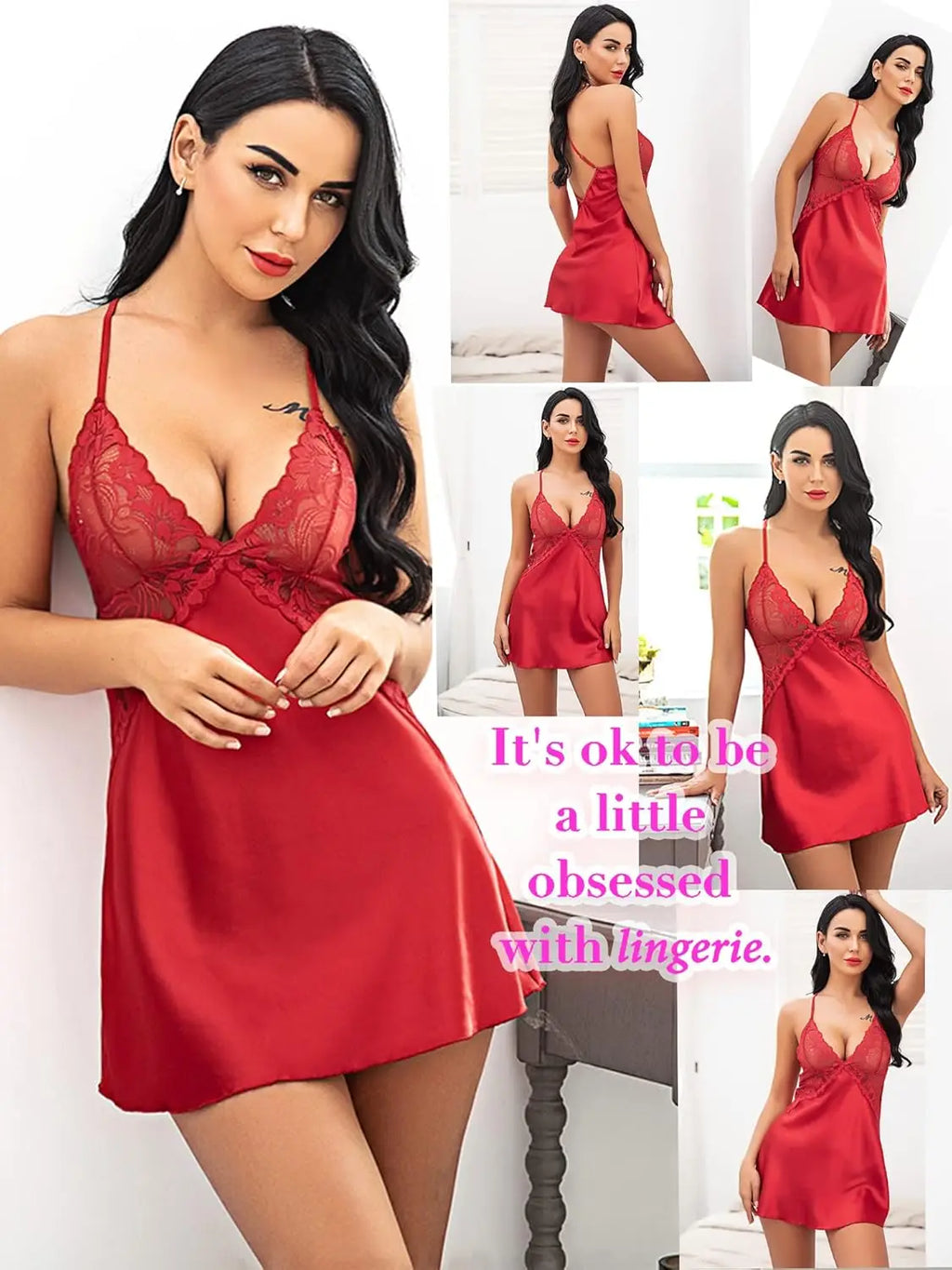 Babydoll Lingerie in Satin Red