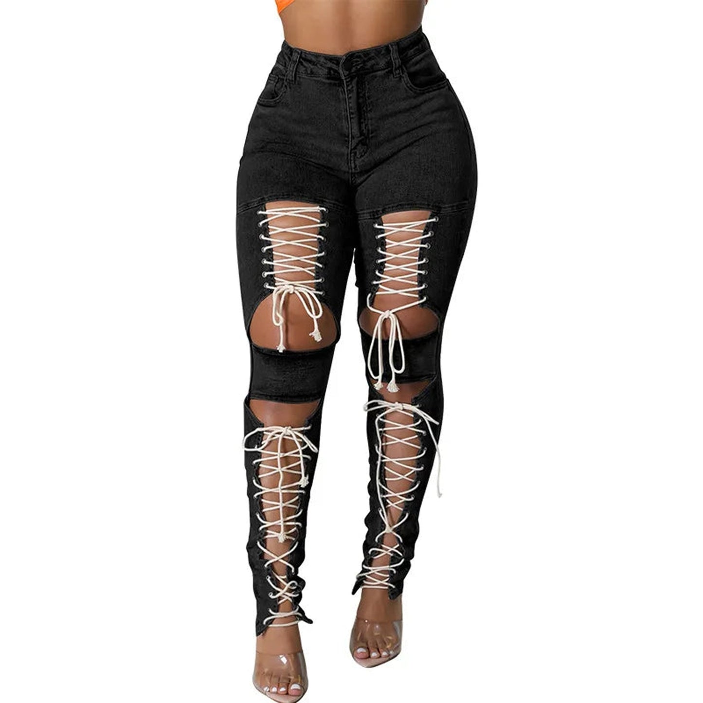Womens Lace Up Skinny Jeans