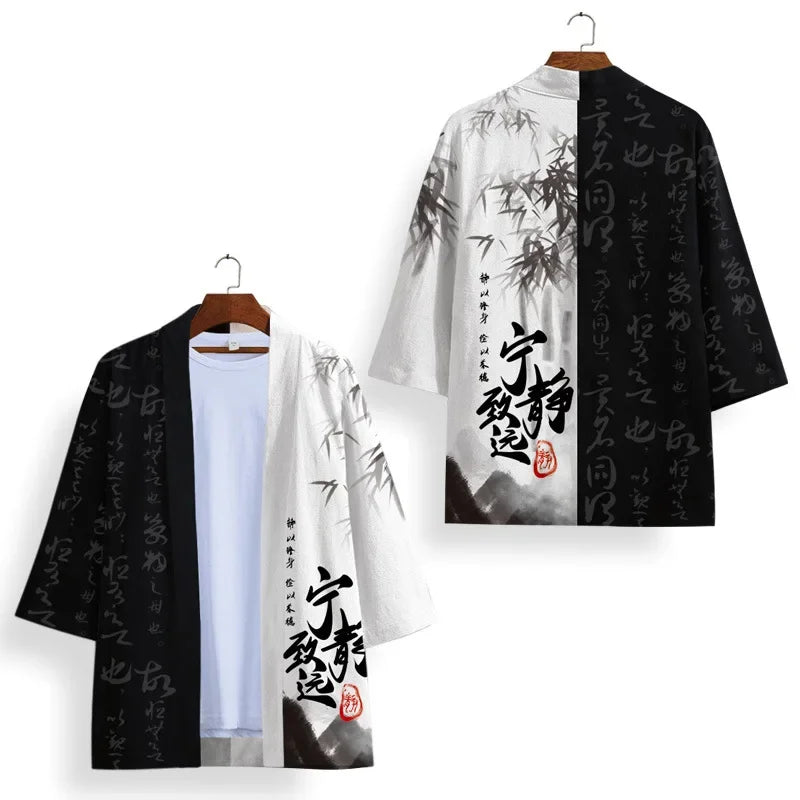Black and White Kimono Cosplay Samurai Cardigan Yukata