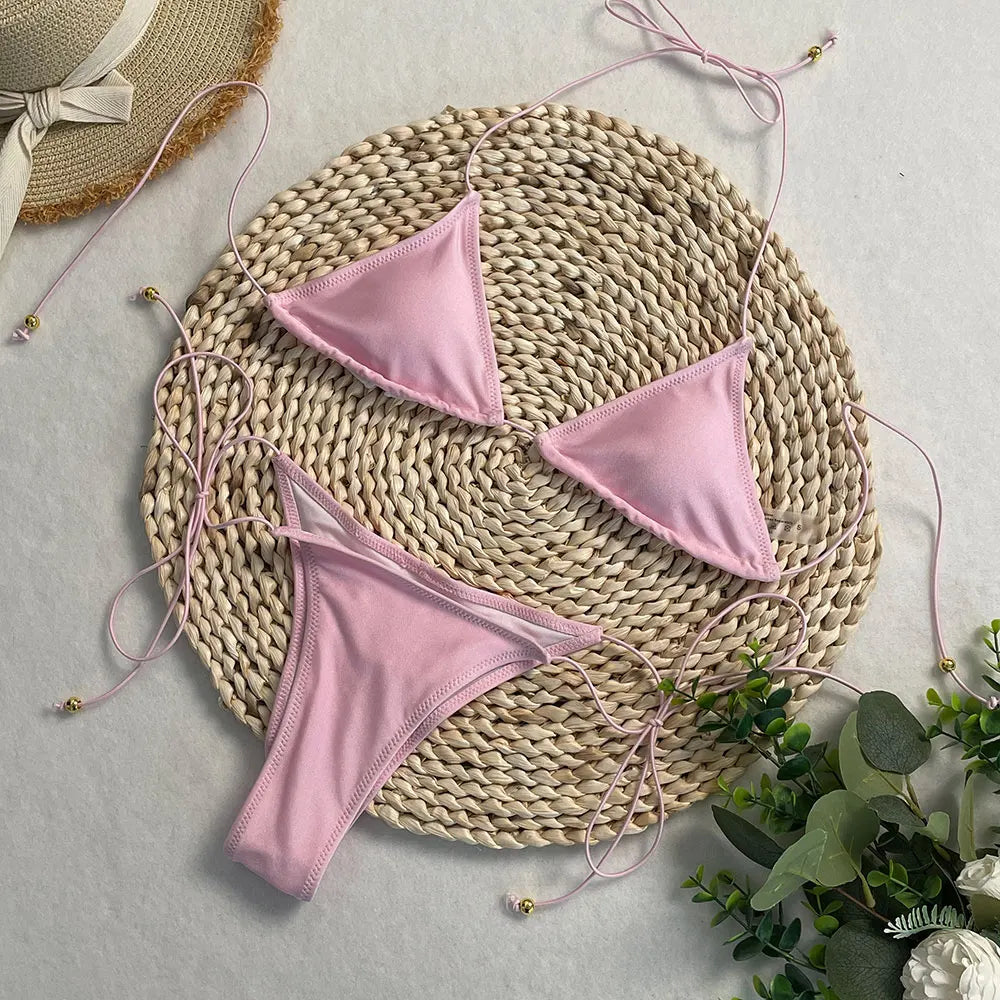 Swimwear Swimsuit: Trendy Pink Bikini Set