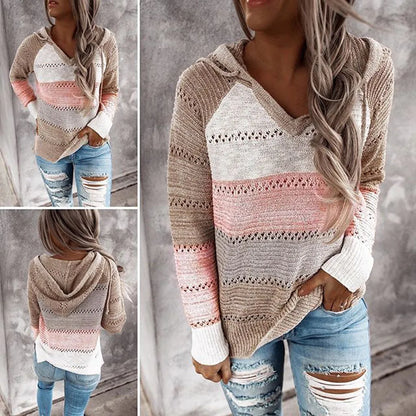 Womens Patchwork Hooded Sweater
