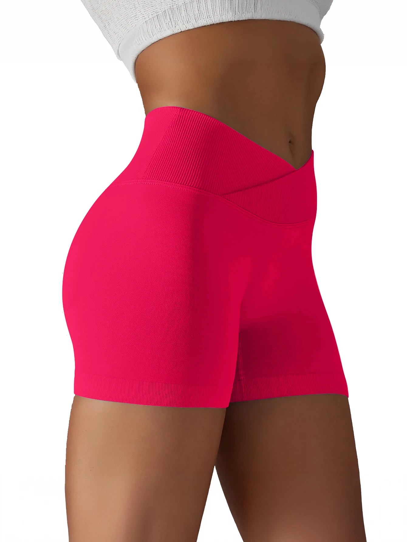 Cross Waist Workout Shorts - High Waisted Ribbed Biker