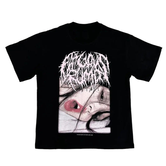 Front View of Retro Hot Girl Printed Cotton T-Shirt for Men