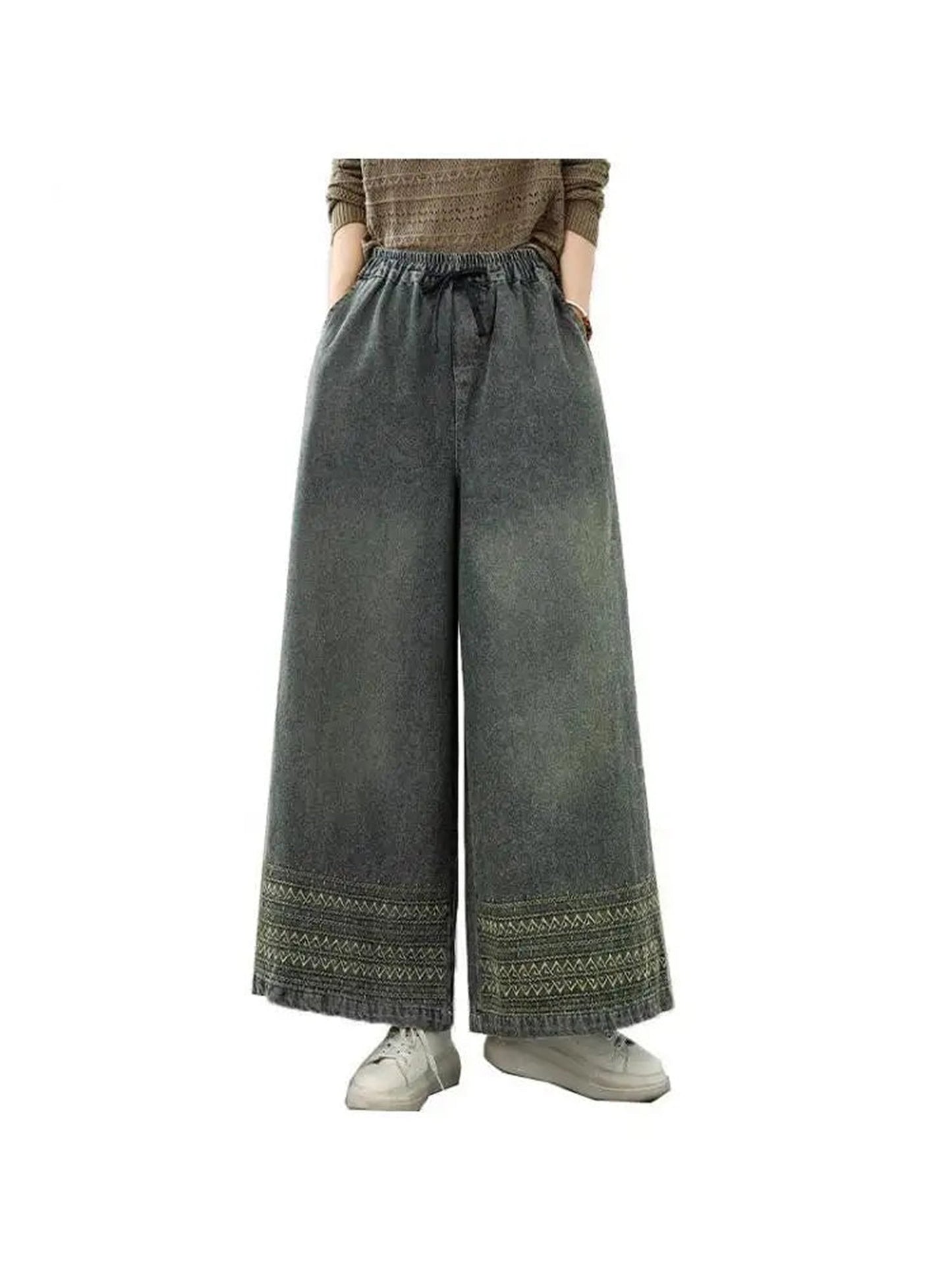 Embroidered Wide Leg Jeans For Women