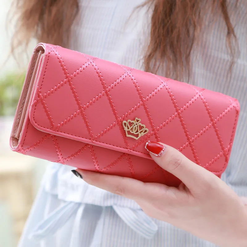 Pink Plaid PU Leather Long Wallet with Hasp and Phone