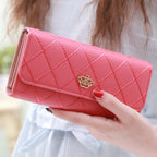 Pink Plaid PU Leather Long Wallet with Hasp and Phone