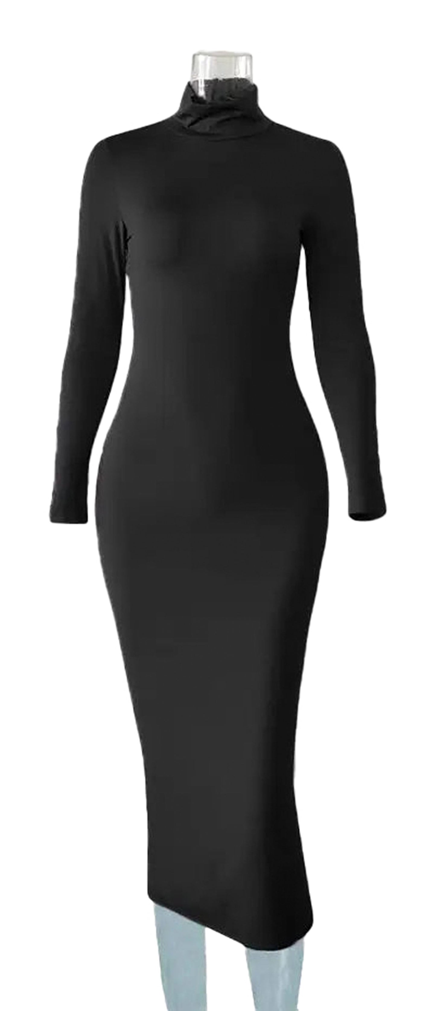 Black long-sleeve blouson dress, perfect as a maternity photo shoot dress