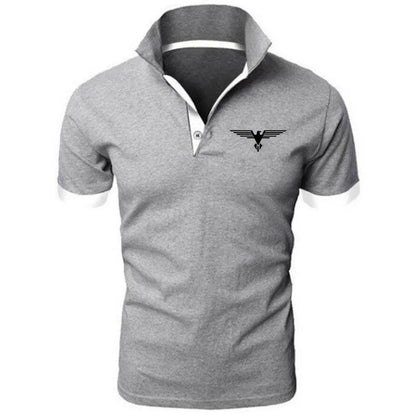 LuckeLadybug men's business casual polo shirt in gray with stylish collar and logo detail