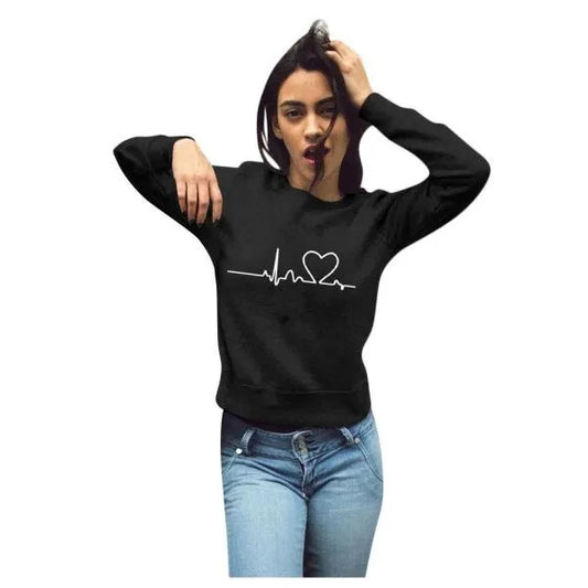 Black women's slimming hoodie 2025 featuring heartbeat graphic for stylish comfort