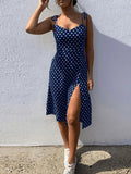 Women's Polka Dot Sleeveless V - Neck Pleated Summer Sundress