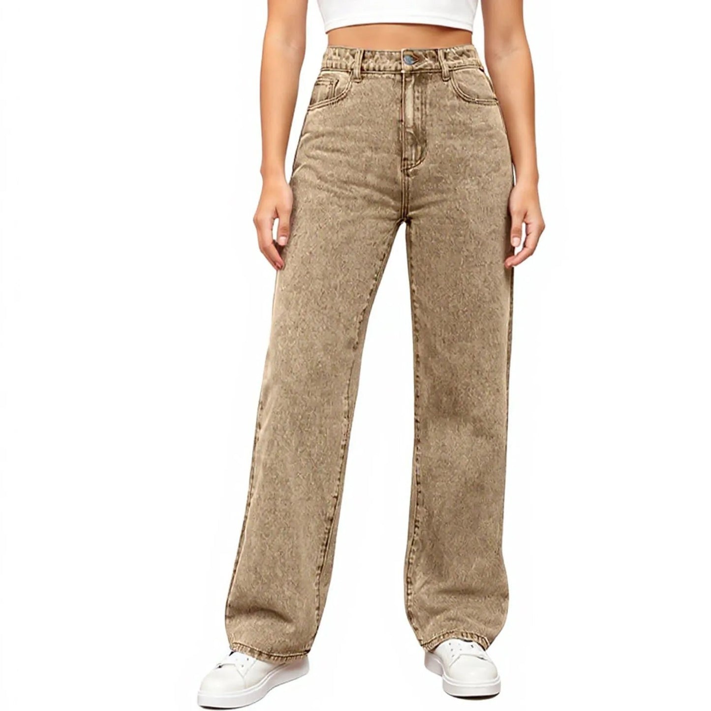 Womens High Waist Denim Trousers Trendy Fit