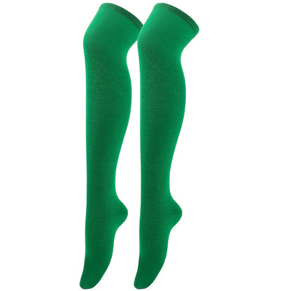 Bright green striped thigh high socks for women, perfect for stylish outfits and comfort
