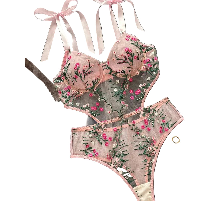 Womens Floral Lace Bra and Panty Set