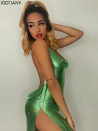 Green Shimmer Dress for Wedding Party Guest