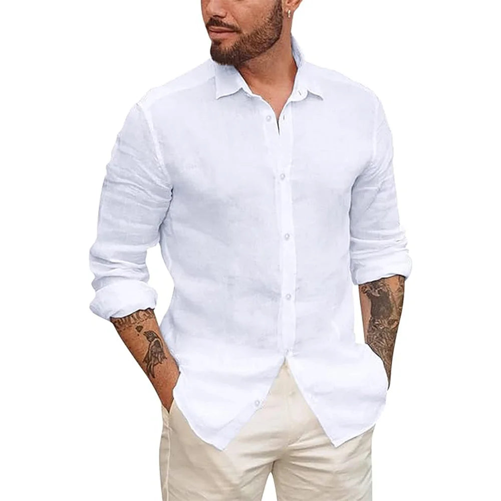 Mens Cotton Linen Button Up Shirts