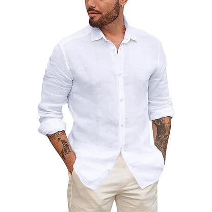 Mens Cotton Linen Button Up Shirts