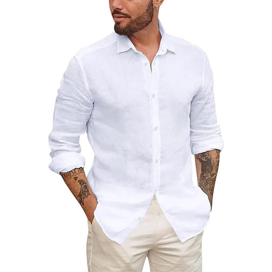 Mens Cotton Linen Button Up Shirts