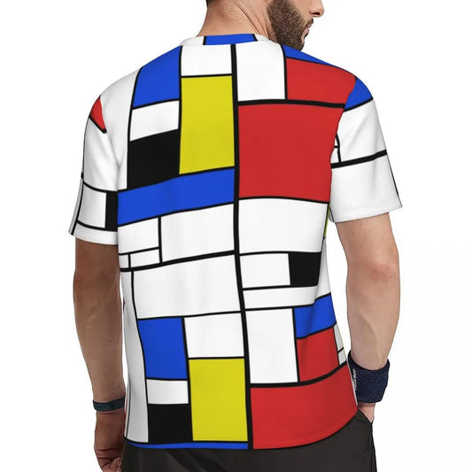 Men's Mondrian Line T-Shirt - Trendy Colorful Plaid Summer Tee, Y2K