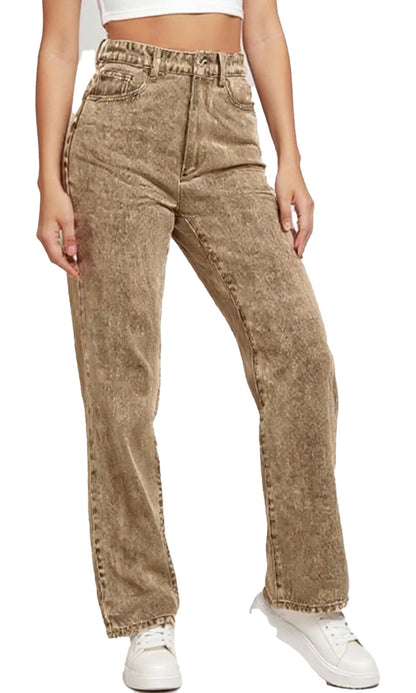 Womens High Waist Denim Trousers Trendy Fit