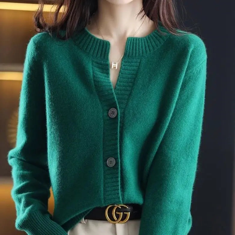Womens Knitted Cardigan Winter Solid Color Sweater
