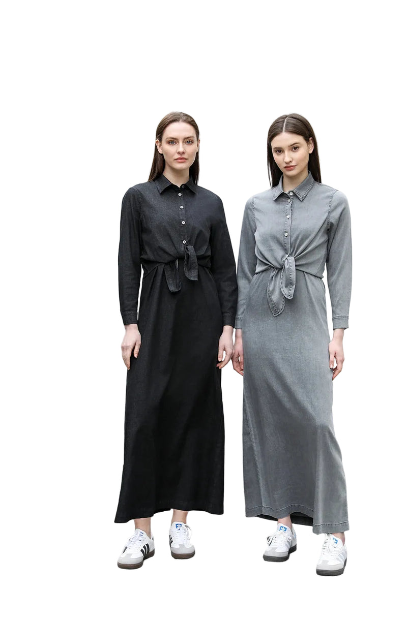 Womens Lightweight Denim Wrap Blouse and Slip Dress Set