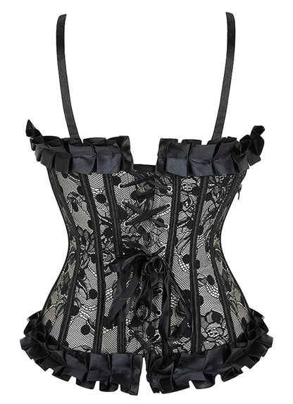 LuckeLadybug LLC Polka dot corset bustier with lace and ruffle details for a stylish silhouette