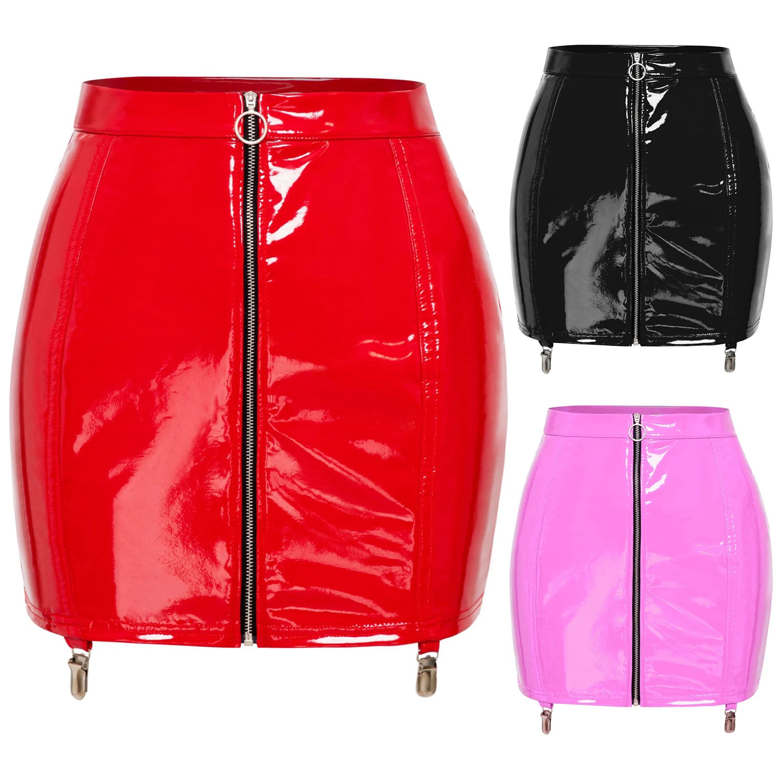 Red Mini Skirt with Zipper Detail
