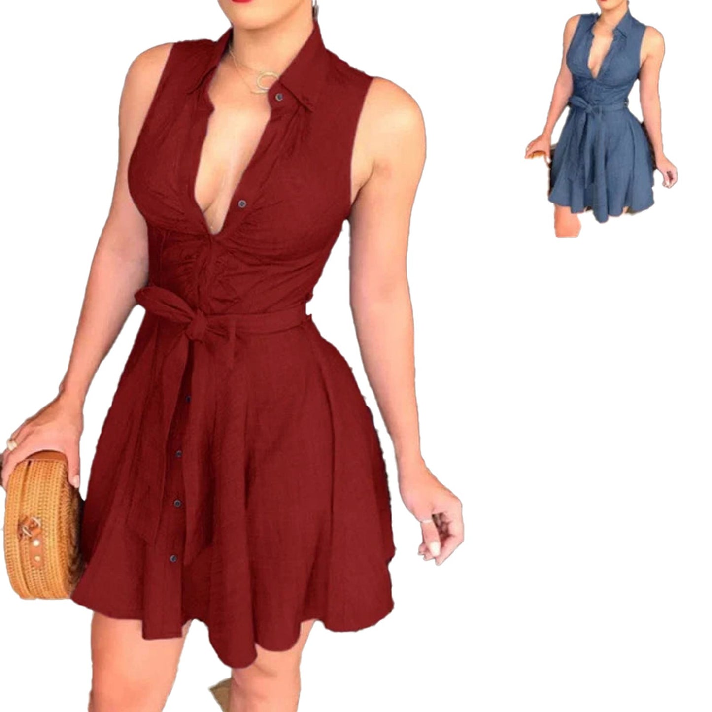 Womens Sleeveless Shirt Dress Chic & Trendy