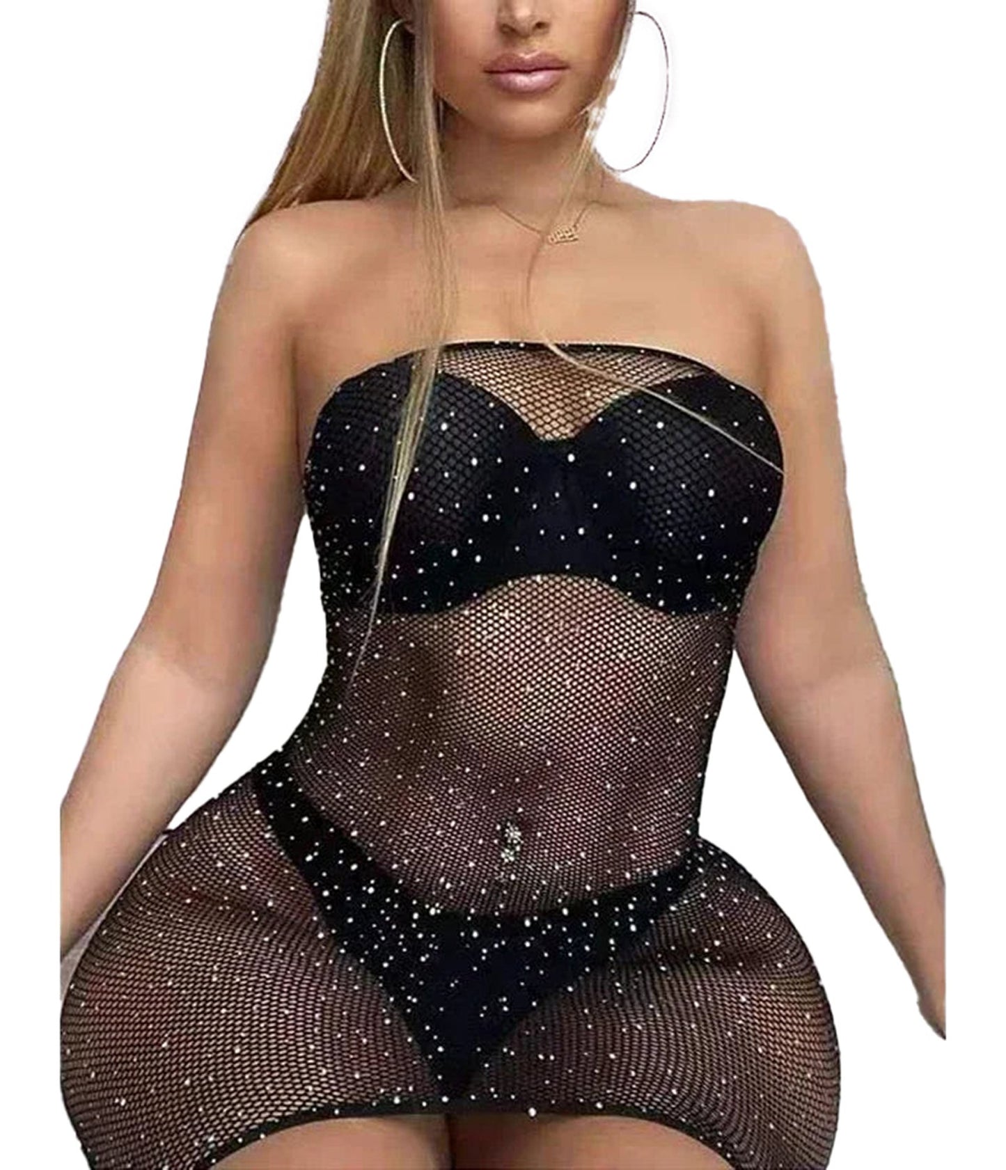 Sexy Rhinestone Fishnet Bodysuit