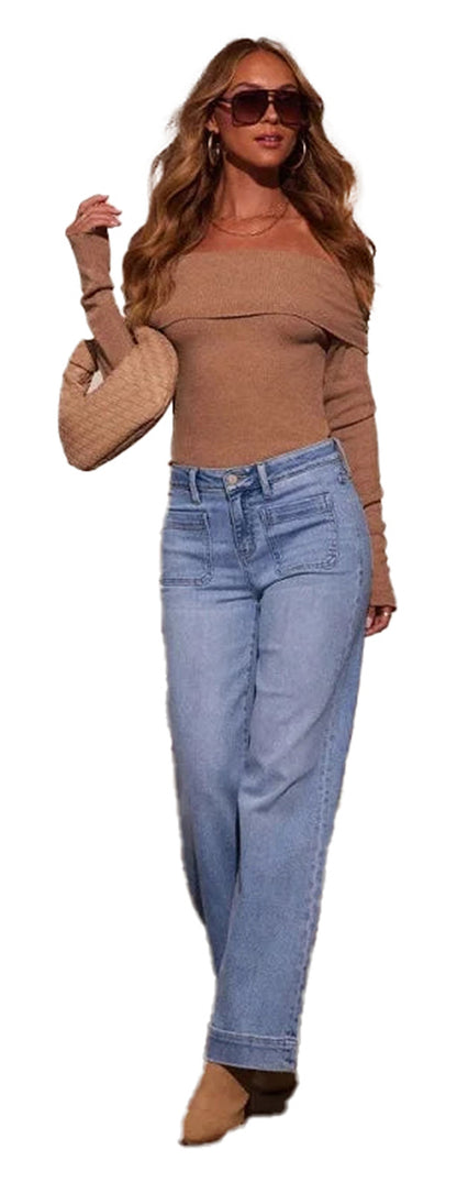 Womens High Waisted Wide Leg Jeans