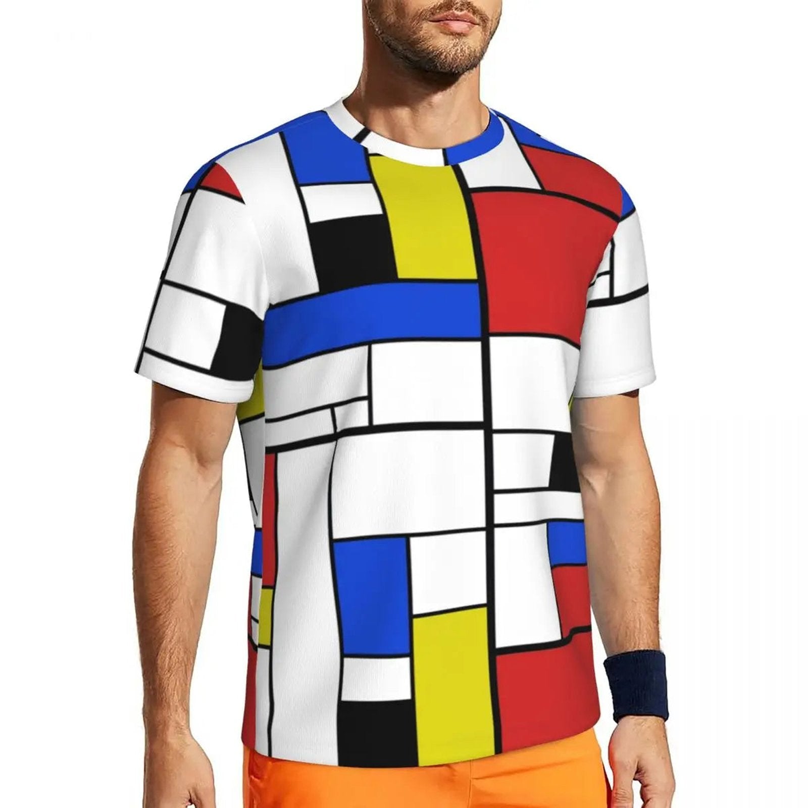 Men's Mondrian Line T-Shirt - Trendy Colorful Plaid Summer Tee, Y2K