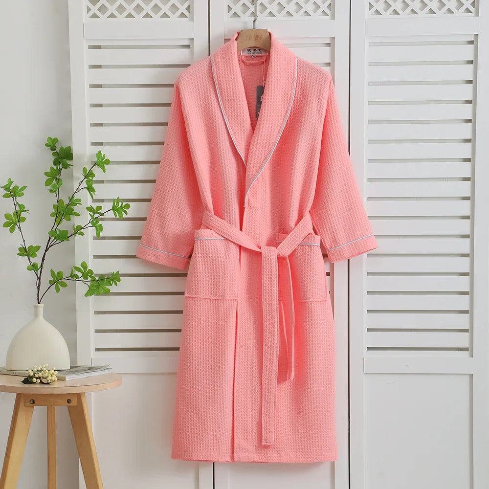 Elegant Cotton Waffle Kimono Bathrobe