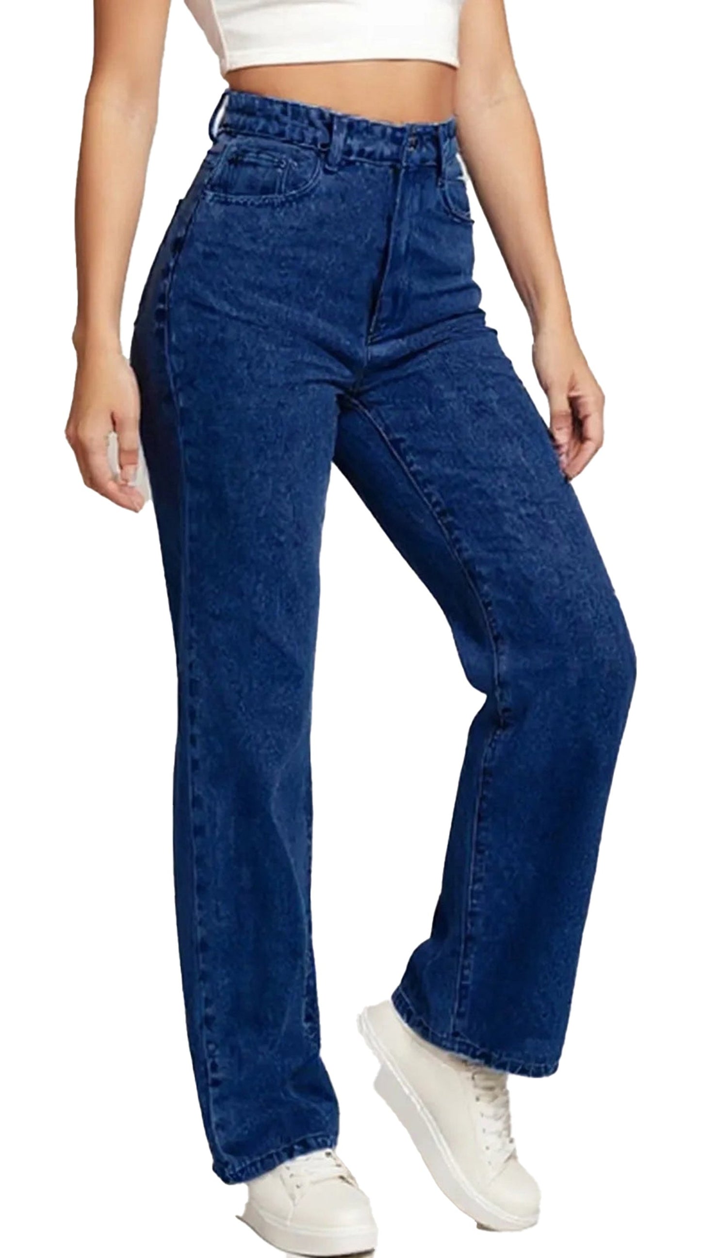 Womens High Waist Denim Trousers Trendy Fit