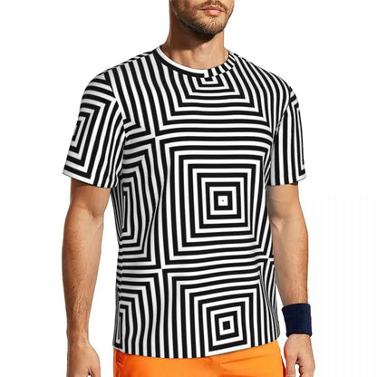 Men's Mondrian Line T-Shirt - Trendy Colorful Plaid Summer Tee, Y2K