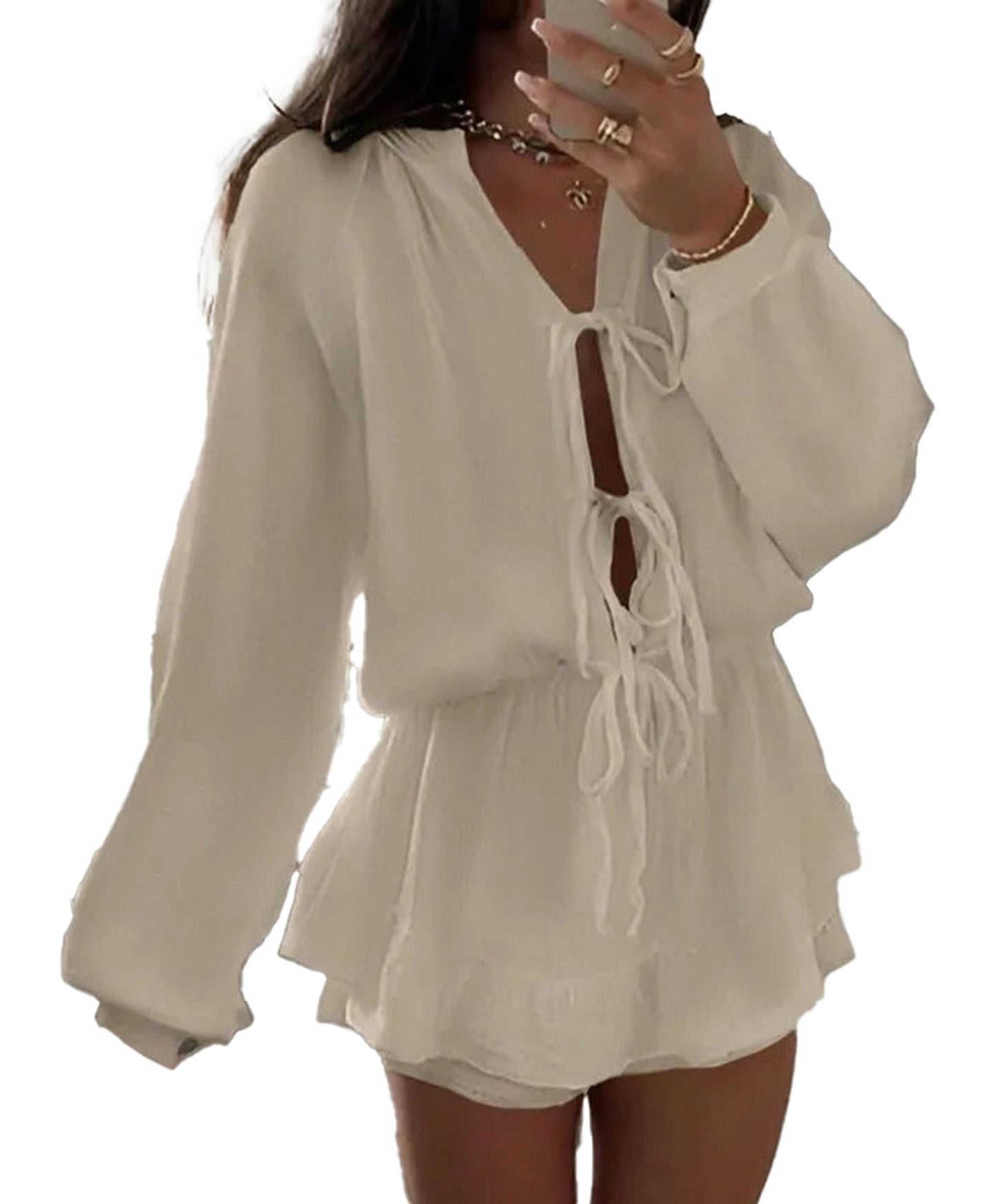 White Lace-Up Mini Beach Dress
