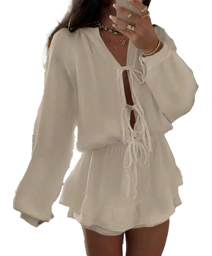 White Lace-Up Mini Beach Dress