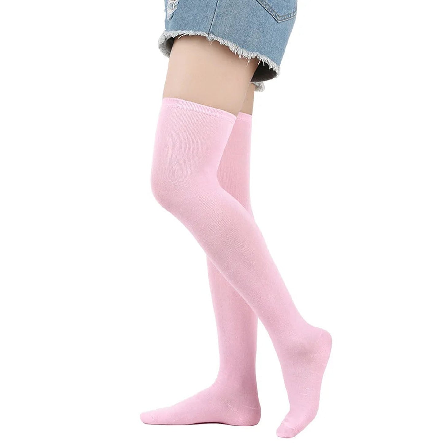 Pink striped thigh high socks for women, perfect for adding a stylish touch to your outfit