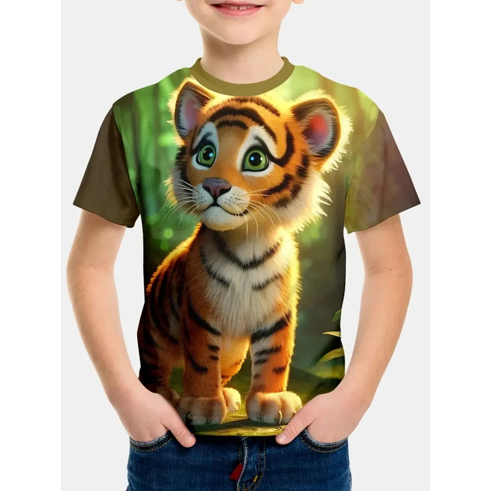Boys Cartoon Tiger T-Shirt With Soccer Design