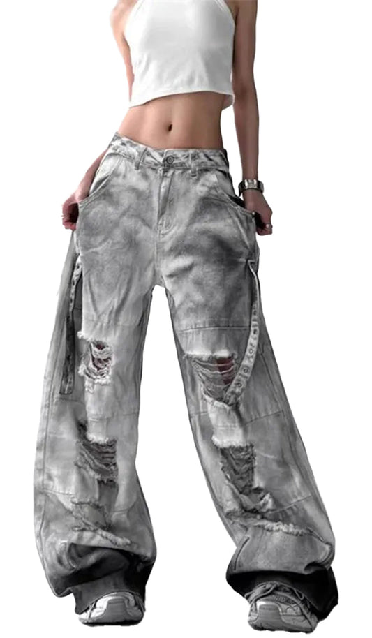 High Street Ripped Wide Leg Jeans