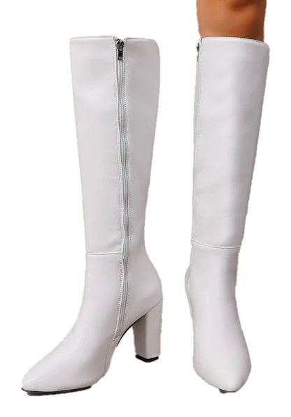 Womens Block Heel Knee Boots In White