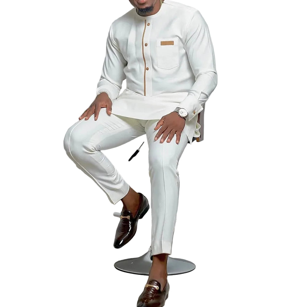 Mens African Kaftan Suit Two Piece Wedding Outfit