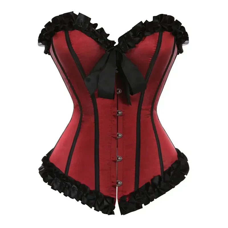 Sexy Vintage Overbust Corset Lace Up Gothic Satin Bustier