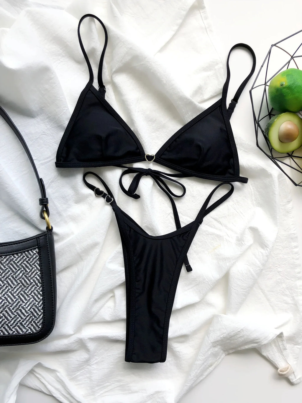 Heart Detail Black Bikinis for Summer