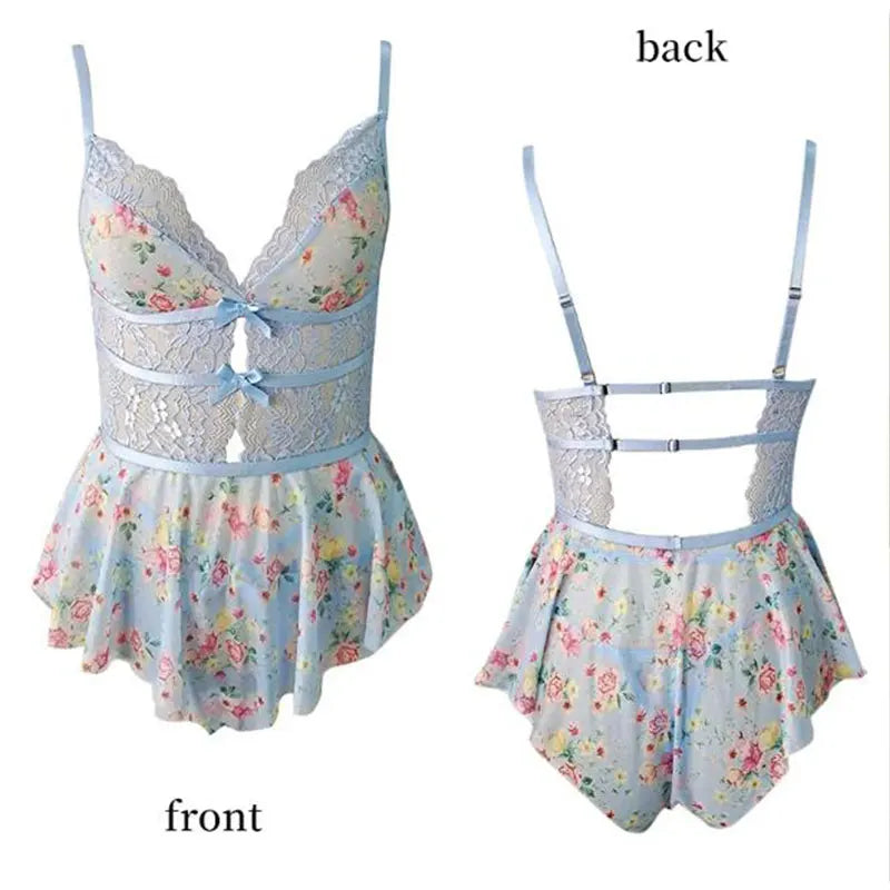 Crotchless Lingerie Floral Bodysuit